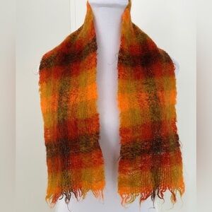 EDINBURGH WOOLEN MILL Short Mohair Plaid Scarf Made Scotland Winter Cozy Unisex
